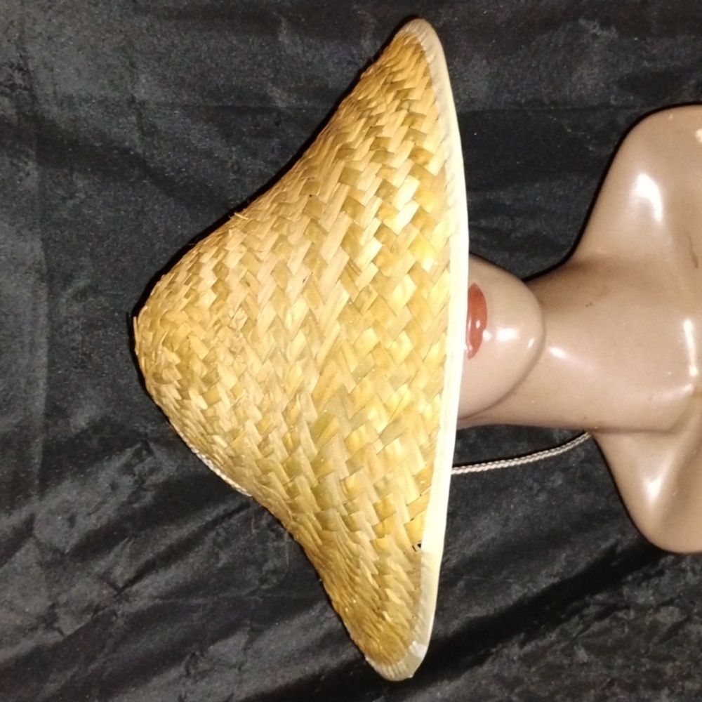 Vintage Tan Woven Straw Conical Hat - Picture 8 of 13